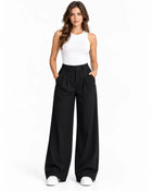 Women's Tailored Trousers – Wide-Leg High-Waisted Pleated - Black