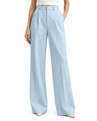 Women's Tailored Trousers – High-Waisted Straight Cut - Light Blue