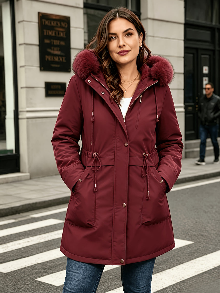 Parka Femme Grande Taille Mi-Longue à Capuche Zippée Automne Hiver - photo produit 2