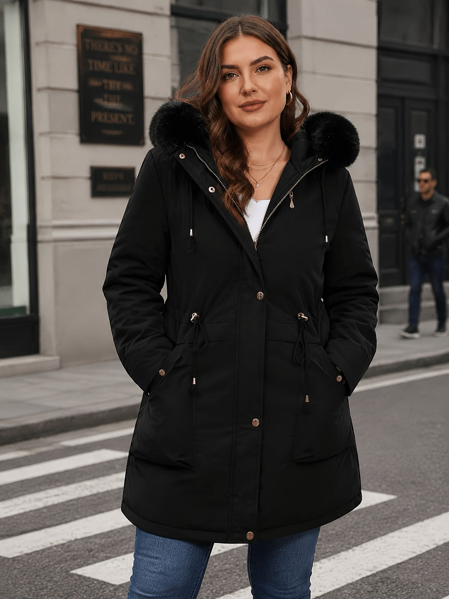 Parka Femme Grande Taille Mi-Longue à Capuche Zippée Automne Hiver - photo produit 4