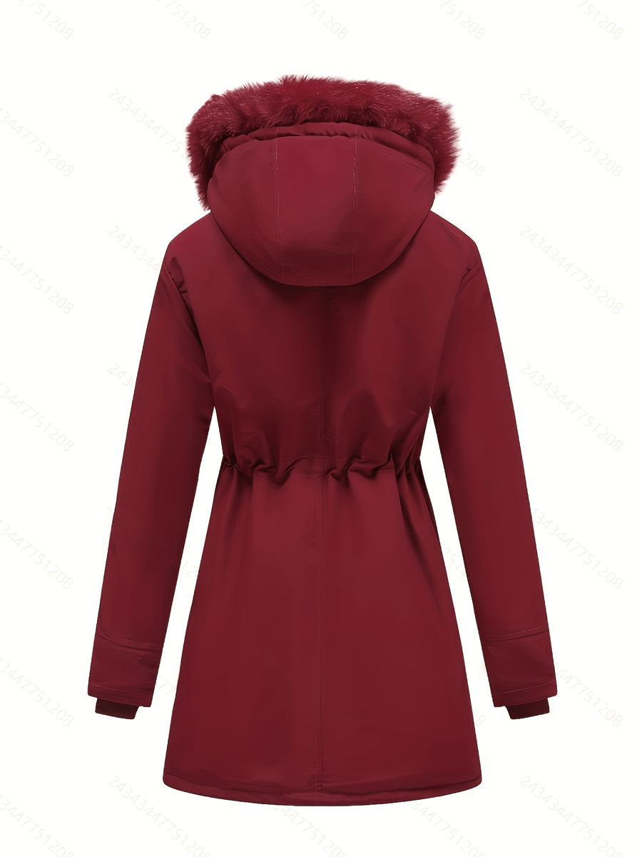 Parka Femme Grande Taille Mi-Longue à Capuche Zippée Automne Hiver - photo produit 5