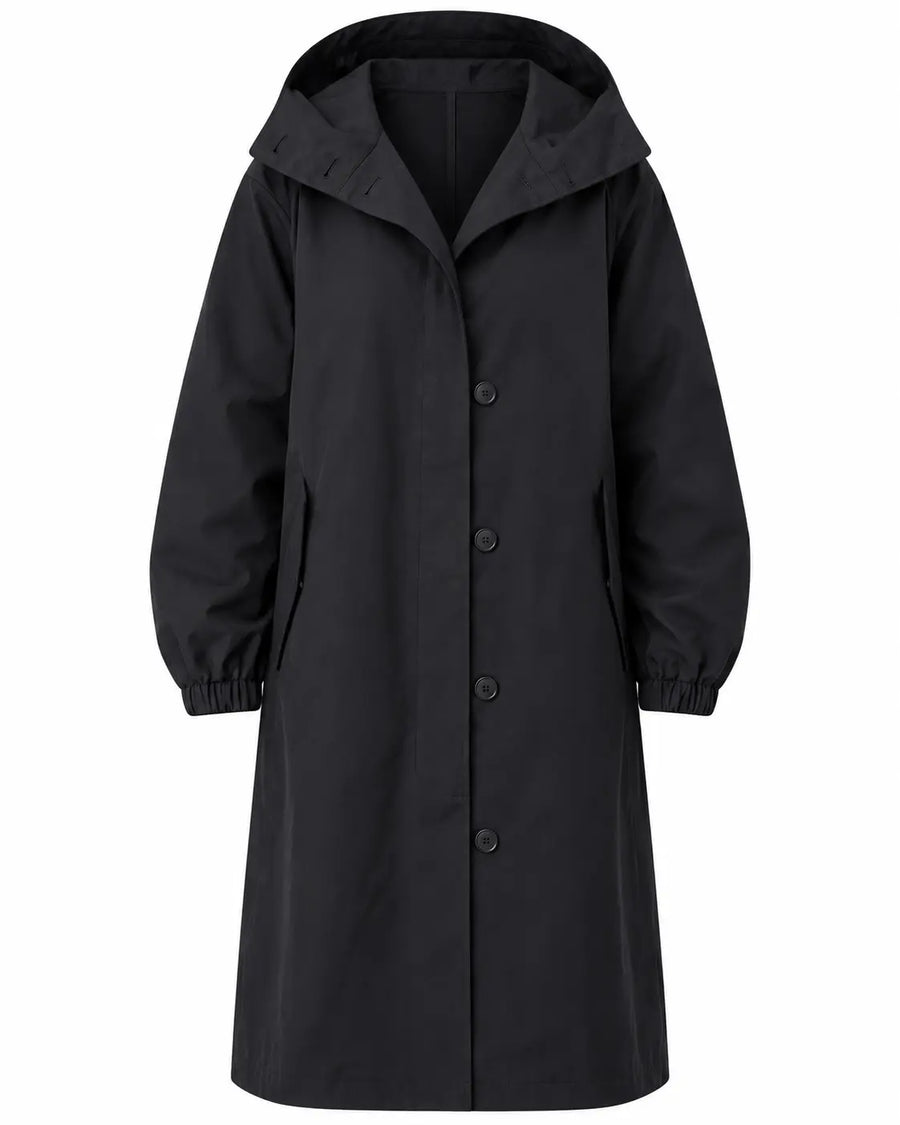 Parka Femme - Longue Oversize à Capuche Boutonnage Simple Poches Noir