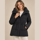 Women's Padded Parka – Hood Full Zip Mid-Length - Beige