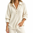 Women's Jumper – Plain Regular-Fit Knit with Shirt Collar - White