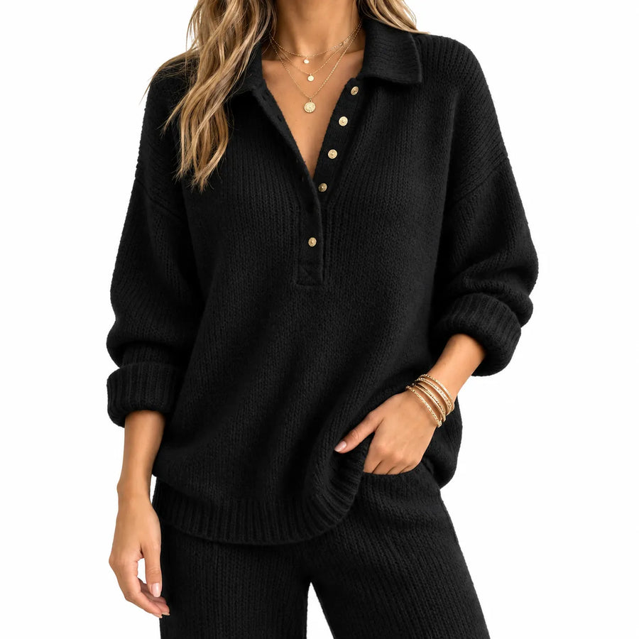Pull en Maille Col Chemise - Coloris Uni, Coupe Régulière