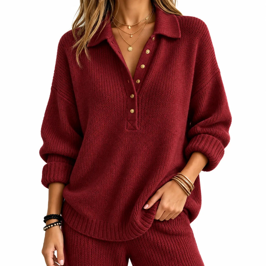 Pull en Maille Col Chemise - Coloris Uni, Coupe Régulière