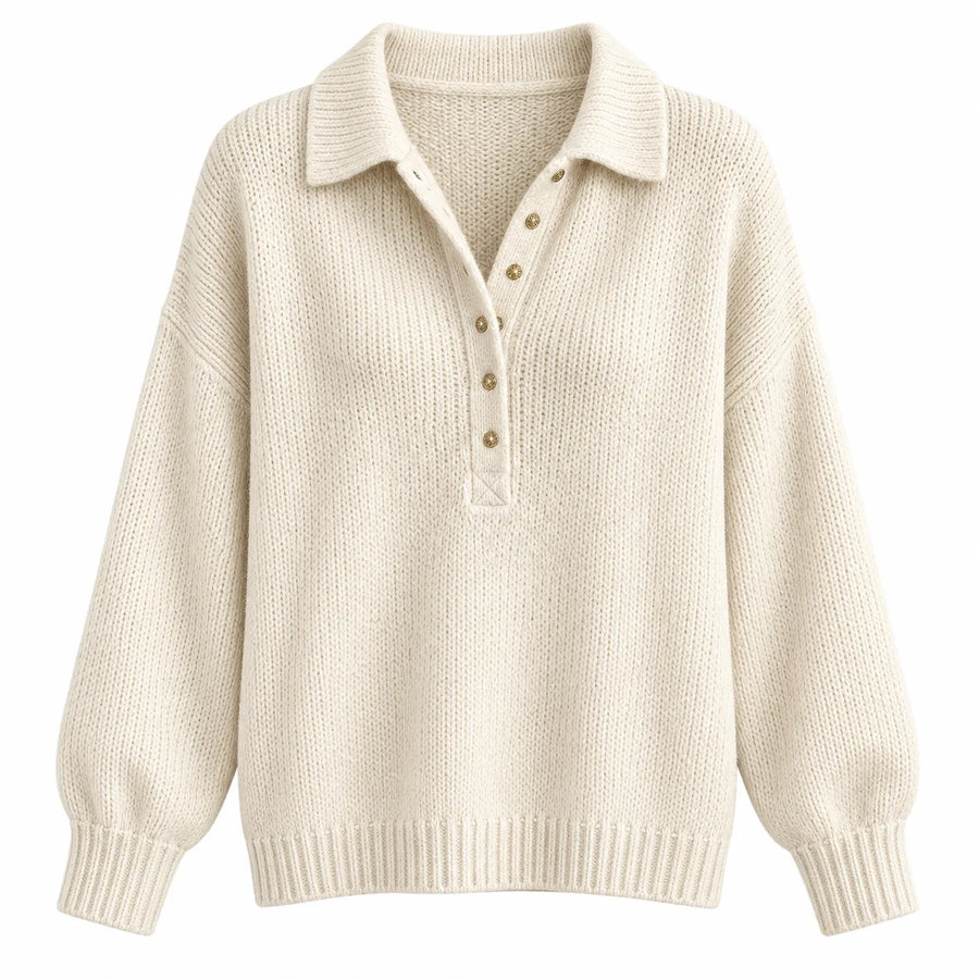 Pull en Maille Col Chemise - Coloris Uni, Coupe Régulière
