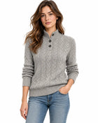 Women's Buttoned Cable-Knit Jumper – Vintage Style - Grey