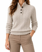 Women's Button-Collar Cable-Knit Wool-Blend Jumper - Grey