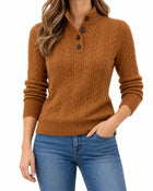 Women's Button-Collar Cable-Knit Wool-Blend Jumper - Brown
