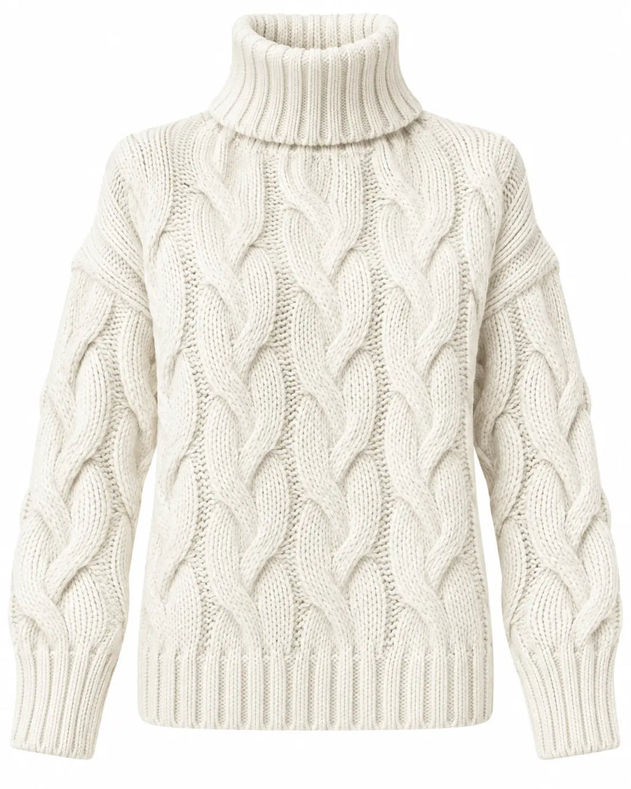 Pull Femme Col Montant Torsadé Manches Longues Blanc