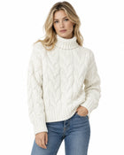 Women's Cable-Knit High-Neck Jumper with Long Sleeves - White