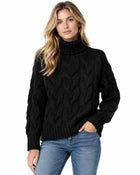 Women's Cable-Knit High-Neck Jumper with Long Sleeves - Black