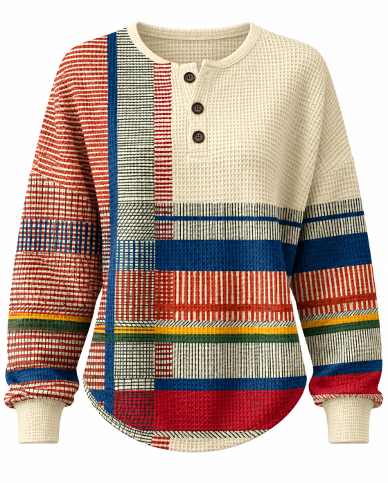 Pull Femme Col Rond en Maille Gaufrée Boutonné Automne Hiver - photo produit 2