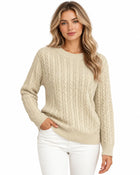 Women's Round-Neck Cable-Knit Jumper - White