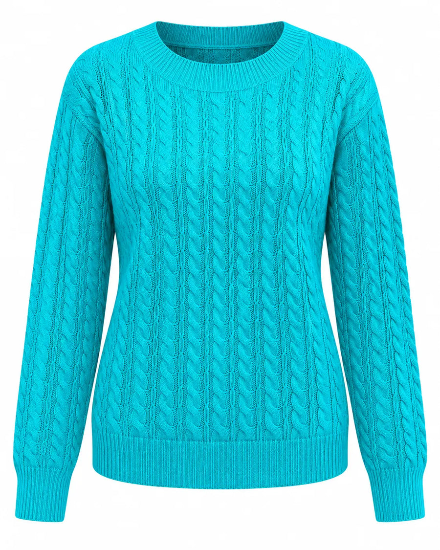 Pull Femme Col Rond Maille Torsadée Bleu
