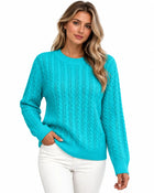 Women's Round-Neck Cable-Knit Jumper - Blue