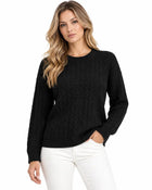 Women's Round-Neck Cable-Knit Jumper - Black