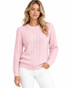 Women's Round-Neck Cable-Knit Jumper - Pink