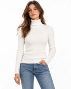 Women's Fitted Lightweight Ribbed Roll-Neck Jumper - White