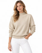 Women's Fitted Ribbed-Knit Roll-Neck Jumper - Beige