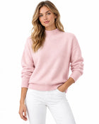 Women's Fitted Ribbed-Knit Roll-Neck Jumper - Light Pink