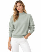 Women's Fitted Ribbed-Knit Roll-Neck Jumper - Light Green