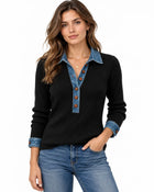 Women's Buttoned Ribbed Jumper - Black