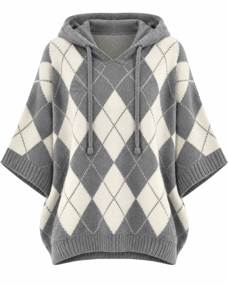 Pull Femme Jacquard Argyle à Capuche Manches Chauve-Souris – vue produit 2