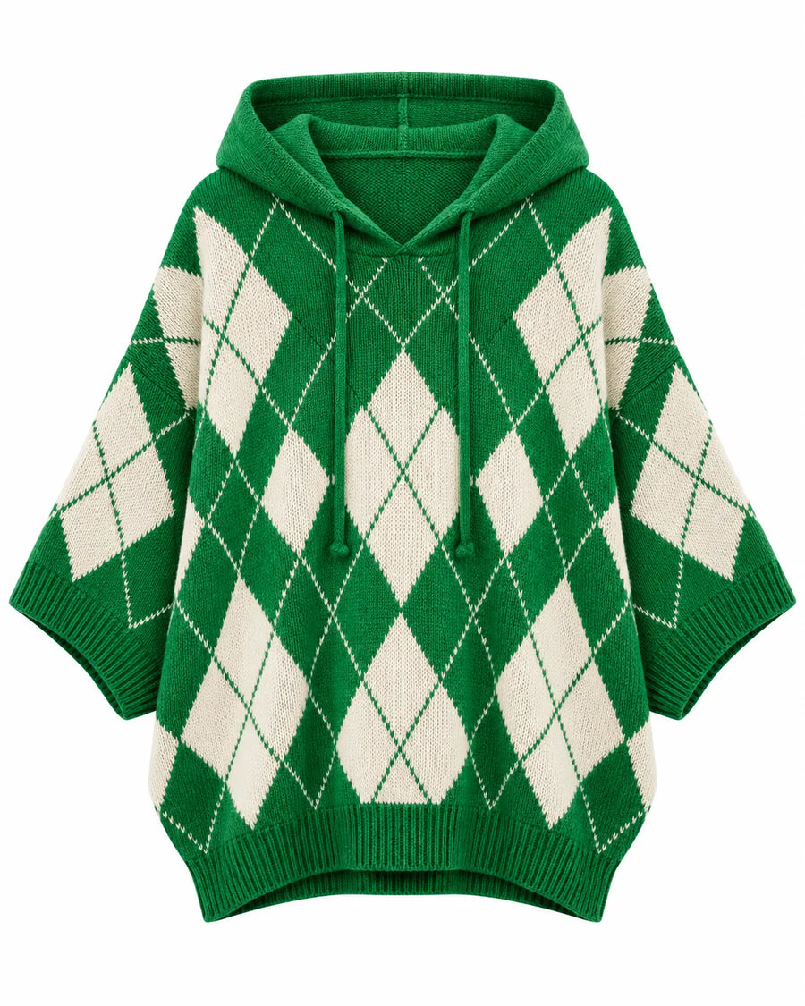 Pull Femme Jacquard Argyle à Capuche Manches Chauve-Souris – vue produit 3