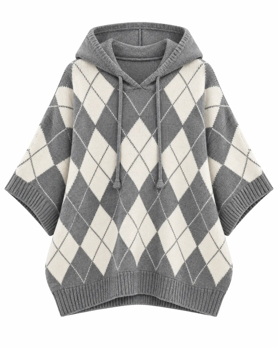 Pull Femme Jacquard Argyle à Capuche Manches Chauve-Souris – vue produit 4