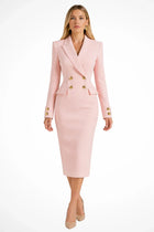 Women's Midi Blazer Dress with Double-Breasted Button Fastening - Pink