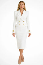 Women's Midi Blazer Dress with Double-Breasted Button Fastening - White