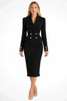 Women's Midi Blazer Dress with Double-Breasted Button Fastening - Black