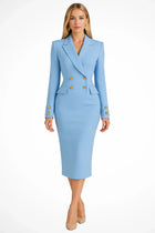 Women's Midi Blazer Dress with Double-Breasted Button Fastening - Blue
