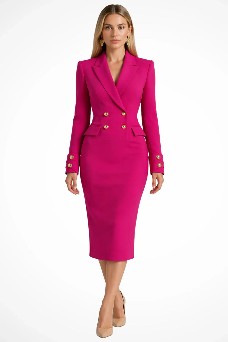 Robe Blazer Femme Midi à Fermeture Croisée et Boutons Automne - photo produit 5