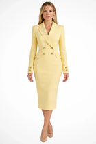 Women's Midi Blazer Dress with Double-Breasted Button Fastening - Yellow
