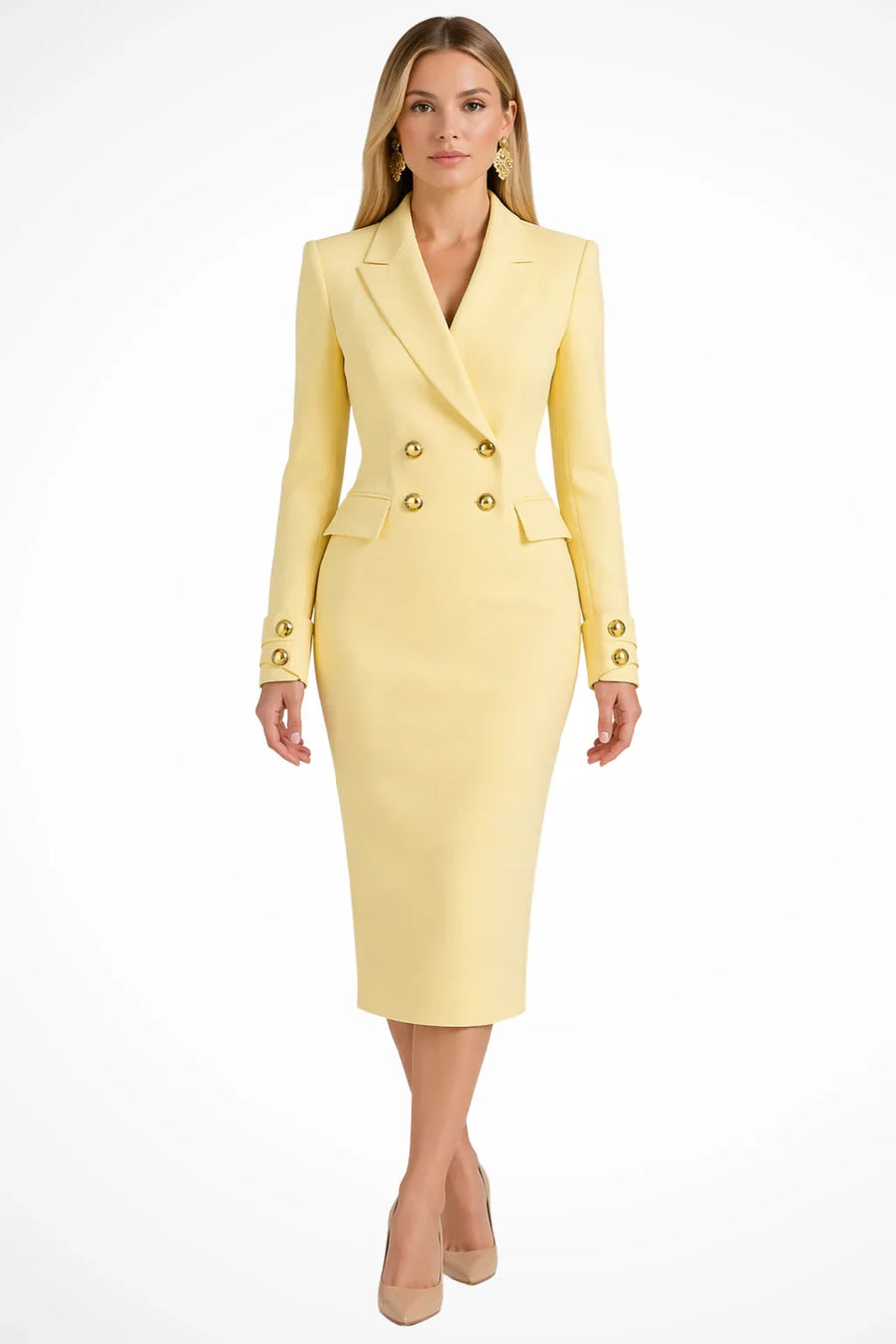Robe Blazer Femme Midi à Fermeture Croisée et Boutons Automne - photo produit 6