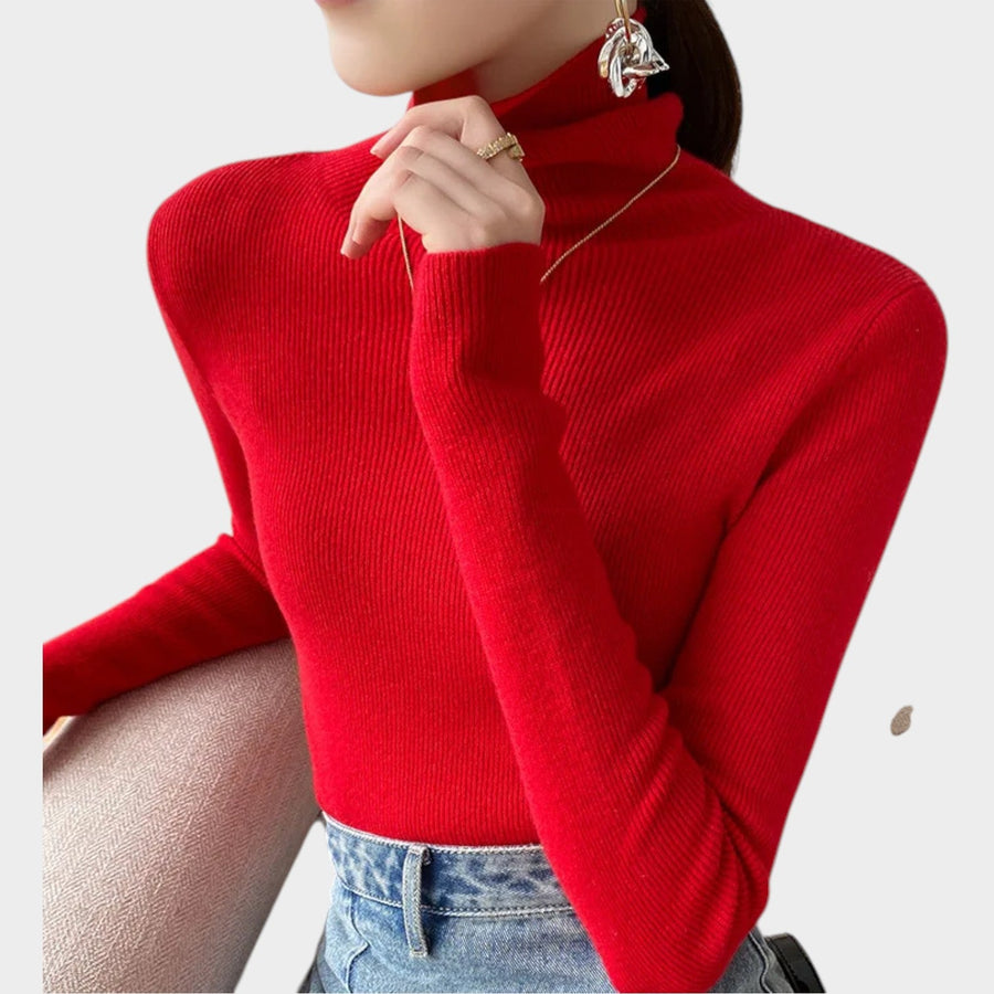 Pull Femme Coupe Ajustée Automne Hiver - Rouge