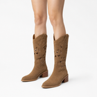 Women's Heeled Knee-High Cowboy Boots - Brown