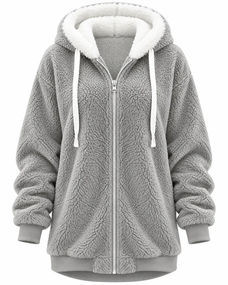 Sweat à Capuche Femme Zippé Peluche Teddy