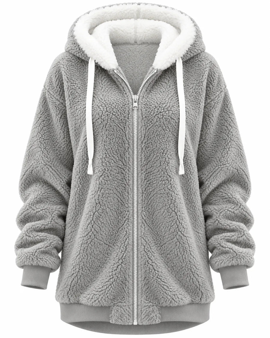 Sweat à Capuche Femme Zippé Peluche Teddy