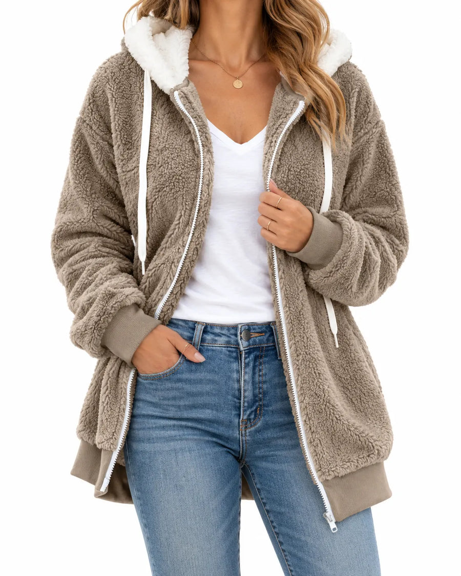 Sweat à Capuche Femme Zippé Peluche Teddy – vue produit 2