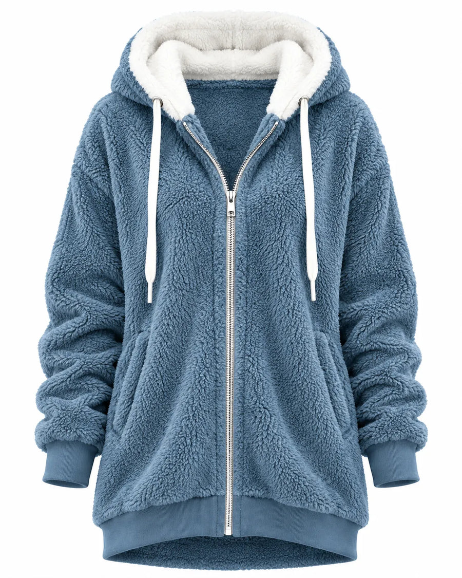 Sweat à Capuche Femme Zippé Peluche Teddy – vue produit 6
