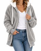 Women's Zip-Up Teddy Fleece Hoodie - Grey