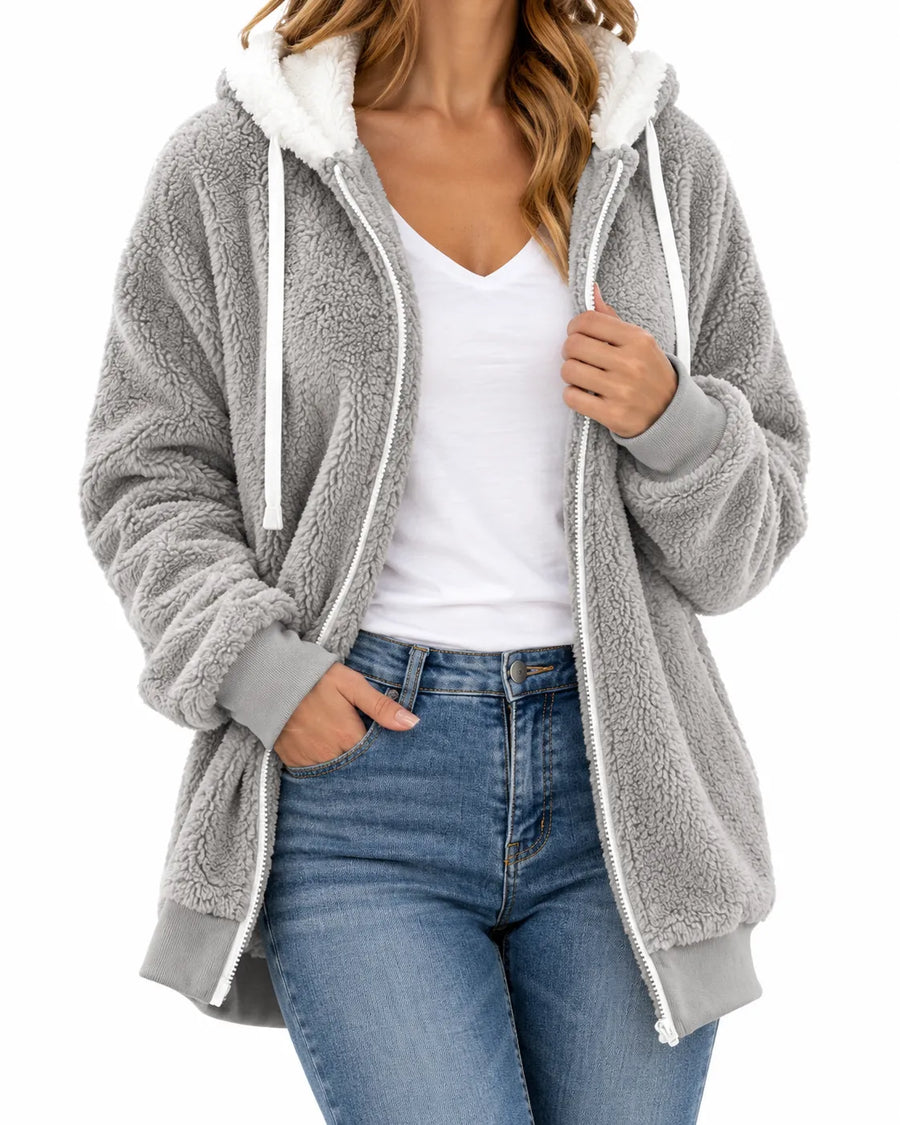 Sweat à Capuche Femme Zippé Peluche Teddy – vue produit 7