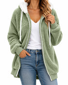 Women's Zip-Up Teddy Fleece Hoodie - Green