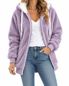 Women's Zip-Up Teddy Fleece Hoodie - Purple