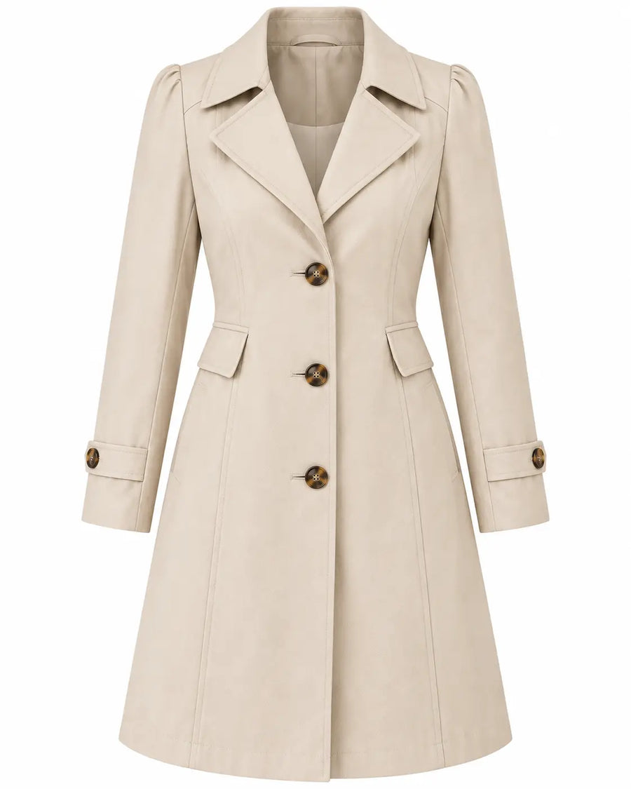 Trench Femme Beige - Court Cintré Boutonné Coupe Ajustée Beige