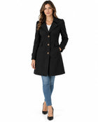 Women's Beige Trench Coat – Cropped Fitted Buttoned Slim Cut - Black